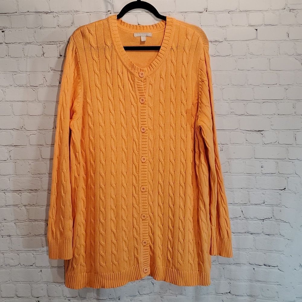 Woman Within plus size 1X peach cable knit cardigan